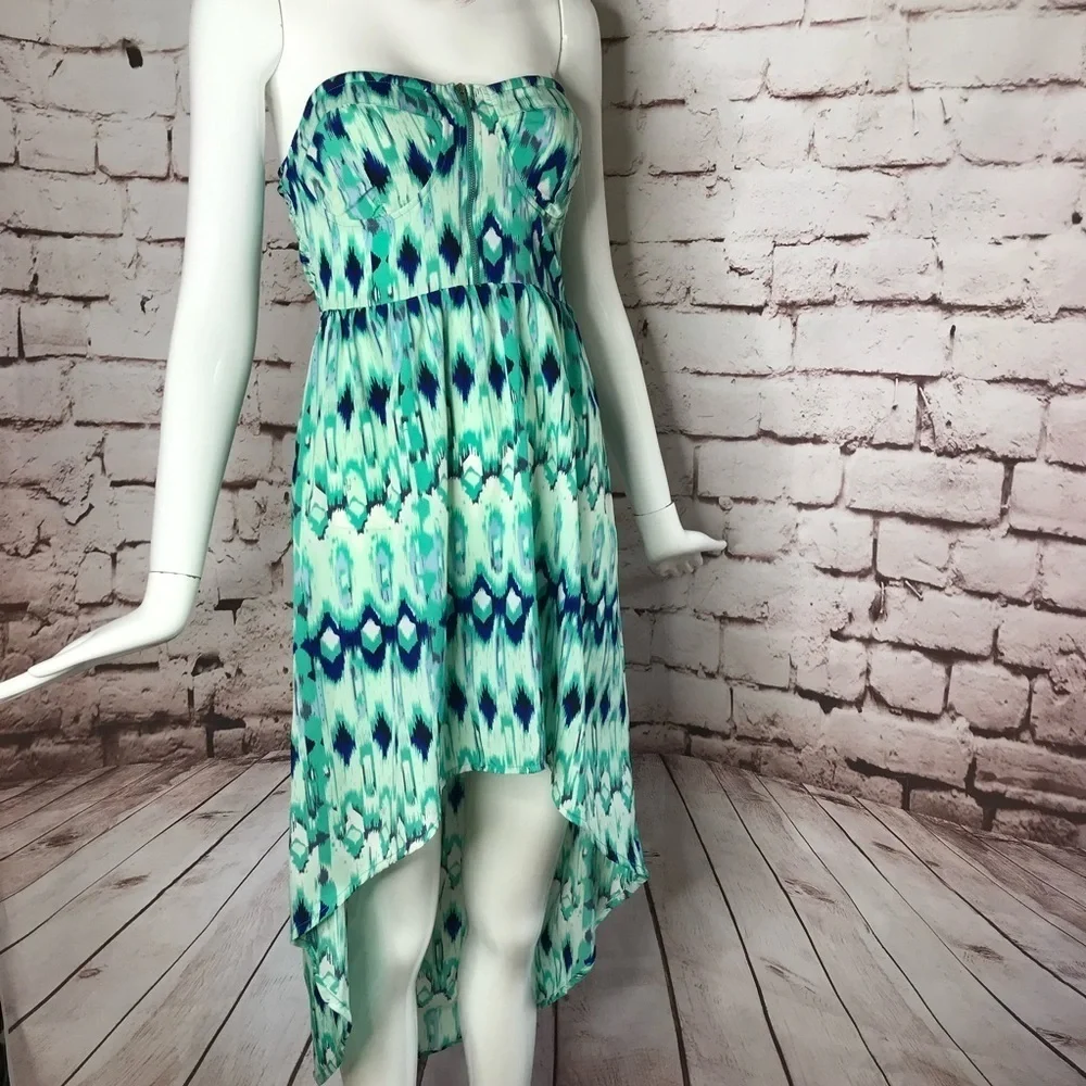 ENVY ME S Aqua Blue Green High Low Boho strapless summer dress Size Small - Picture 7 of 15